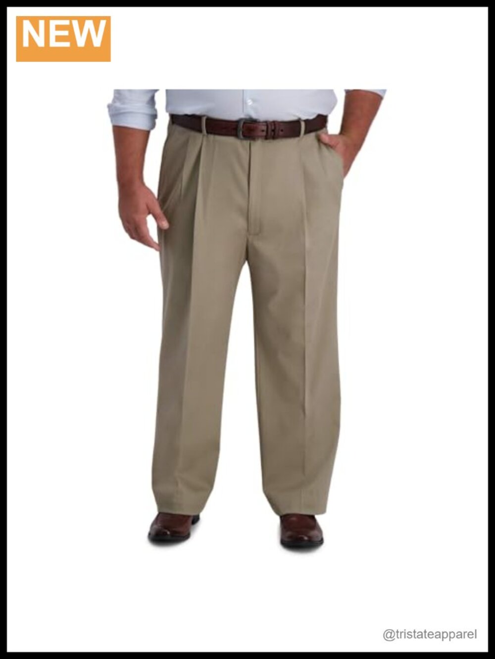 Classic Fit Pleat-Front Khaki with Hidden Expandable Waistband, Iron Free